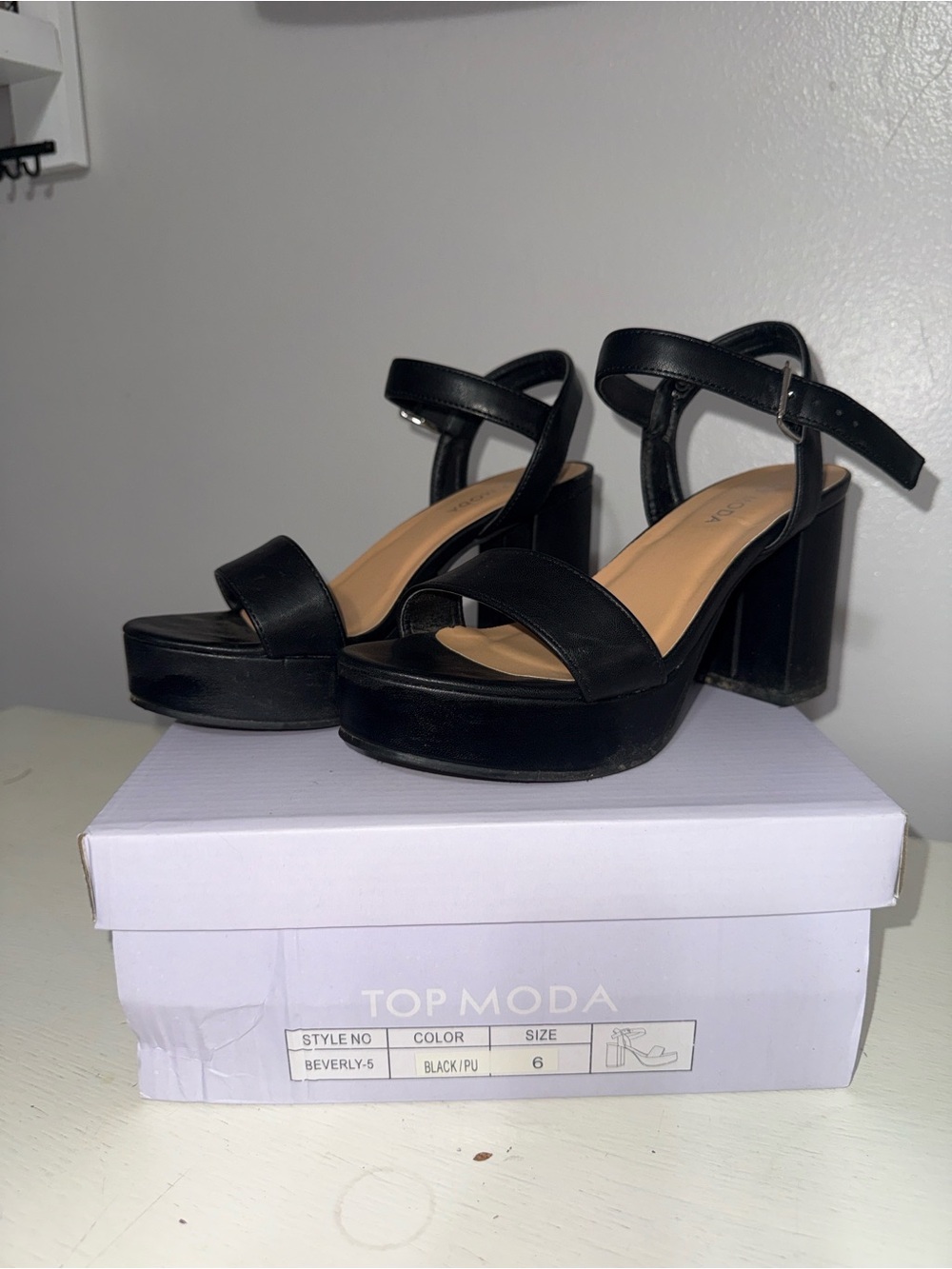 TOP Moda Black Platform Block Heel Sandals